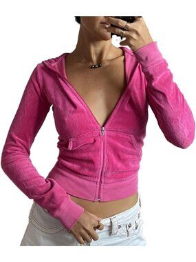 Vintage Velvet Zip Up Crop Hoodie for Women | Y2K Slim Fit Pullover with Pockets